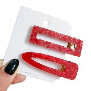 Red Acrylic Resin Hair Barrettes Hair Clips Set 2